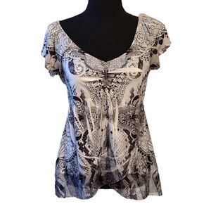 Apt. 9 Black and White Short Sleeve Top Small